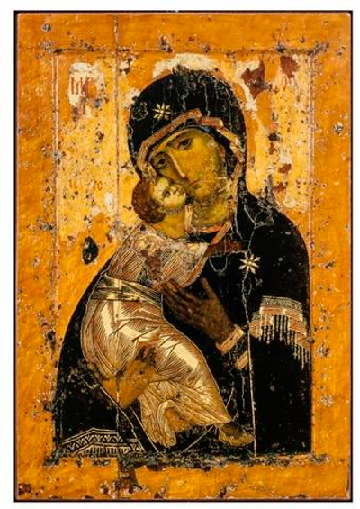 Владимирская икона Божией Матери деревянная на левкасе