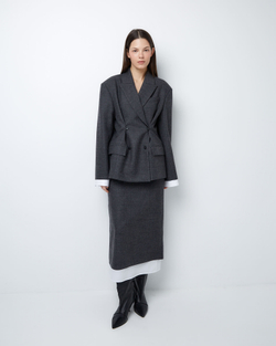 Жакет двубортный с дополнительными петлями из тонкой шерсти елочка серый