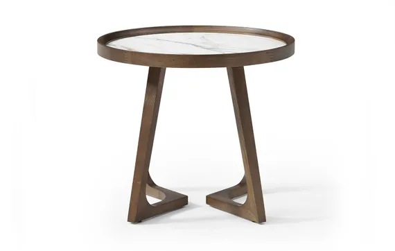 Журнальный столик Vario Ø60х52 см, белая керамика, орех