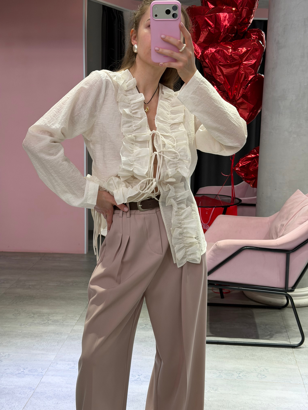 Брюки Almond с ремнем пыльная роза