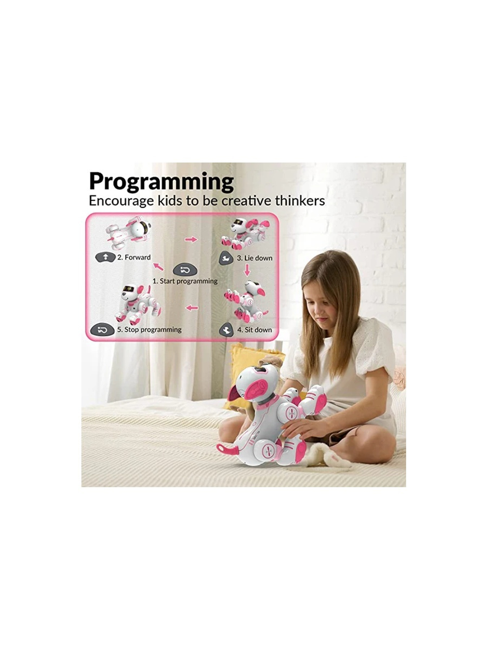 Радиоуправляемый робот-собака Volantex RC Умный друг звук, свет, танцы, розовая