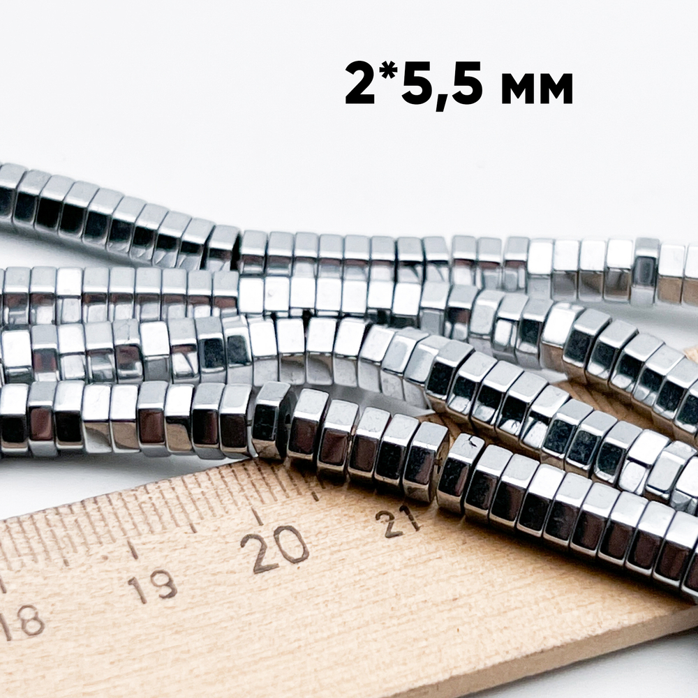 Гематит Рондель 6 граней бусины (имитация), цвет серебристый, размер около 2*5,5 мм, цена за отрезок 19 см (1/2 нити)