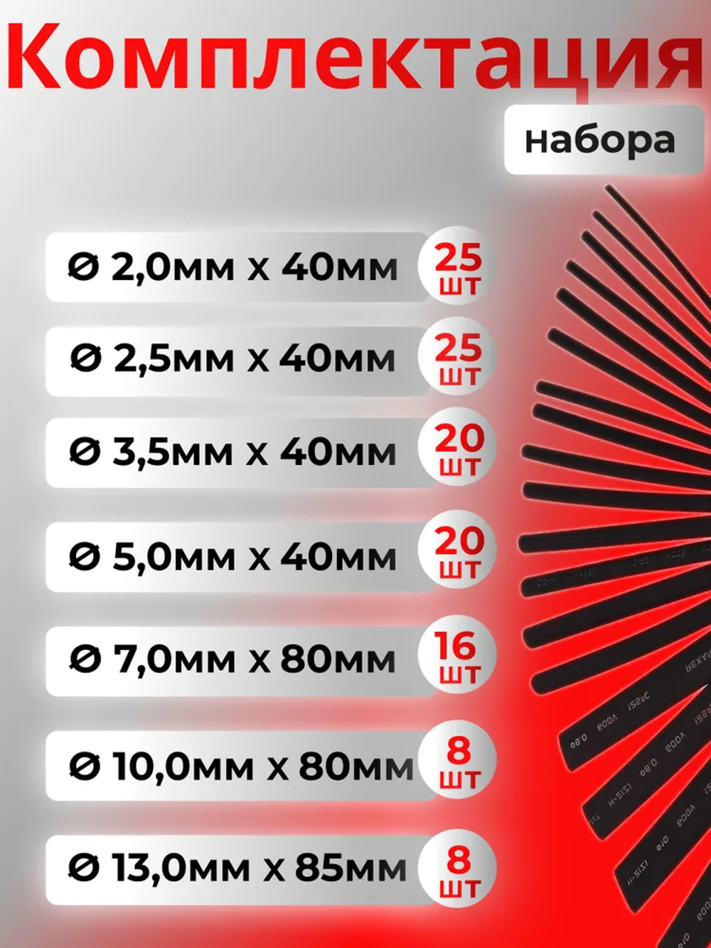 Термоусадка для проводов набор 127 шт, термоусадочная трубка чёрная