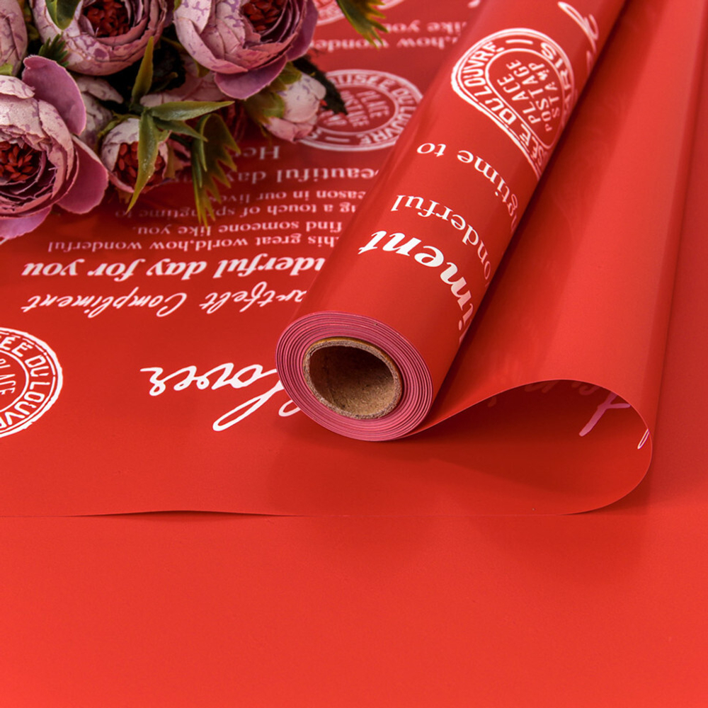 Пленка В рулоне 10 м х 58 см "Good Luck" с печатью (Красный)