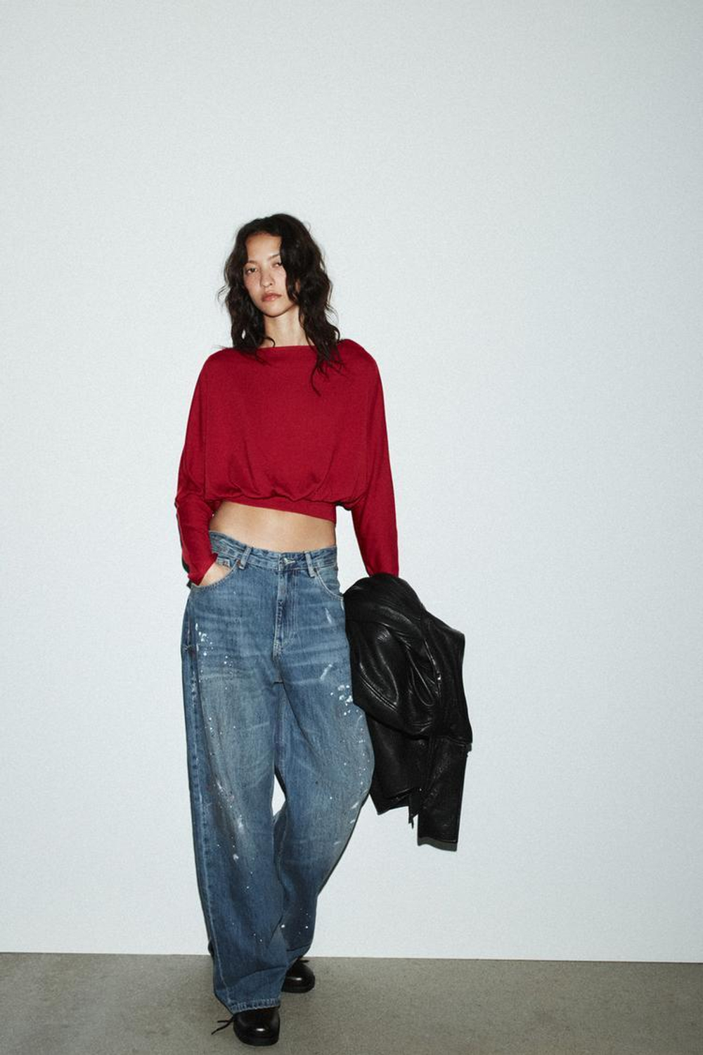 ZARA МЯГКИЙ СВИТЕР С ДЛИННЫМИ РУКАВАМИ, ТЕМНО-РОЗОВЫЙ