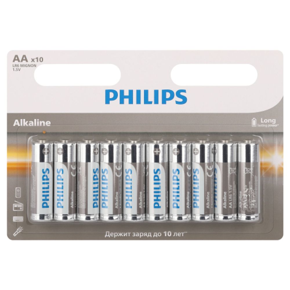 Батарейки Philips LR6A10B/51 АА алкалиновые 1,5v 10 шт. LR6-10BL Entry