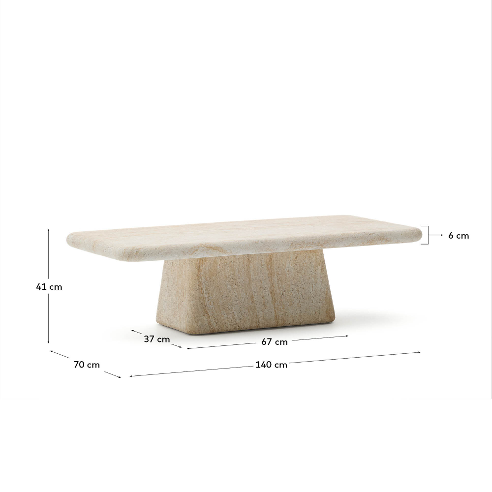 Журнальный столик Drasi из цемента с отделкой под травертин 140 x 70 см