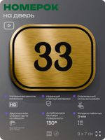 Номерок на дверь квартиры 33, для кабинета, офиса, шильдик 9 х 7 см, золотистый, Айдентика Технолоджи