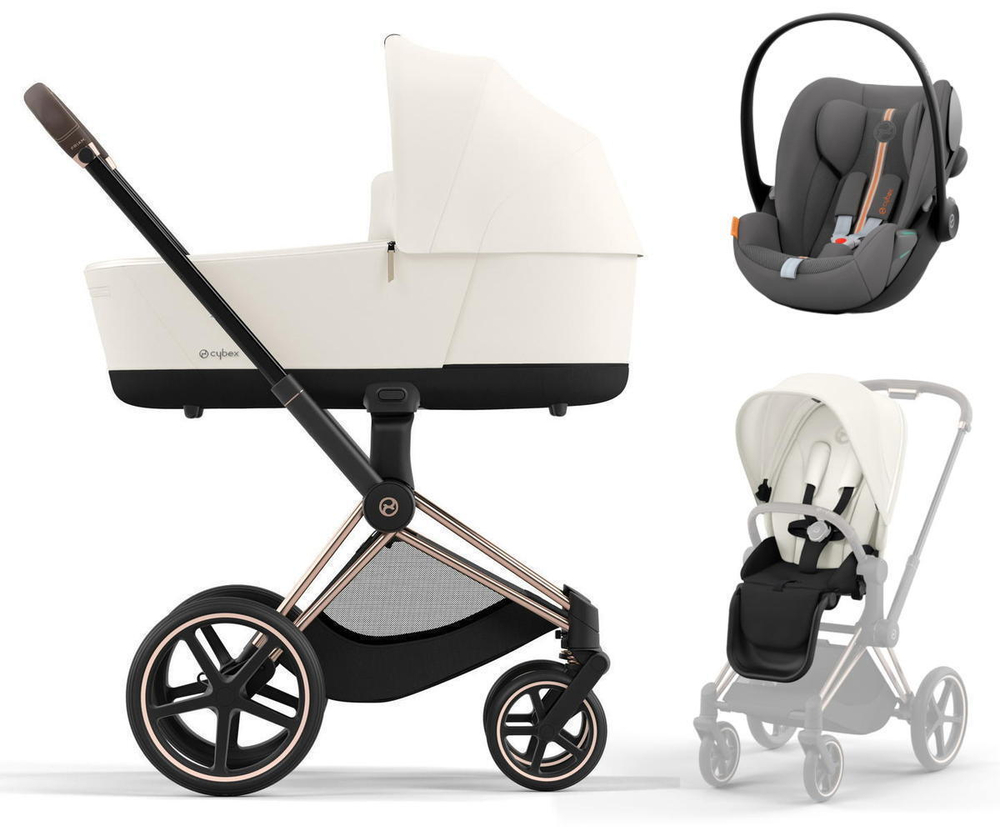 Коляска 3 в 1 Cybex Priam IV Rosegold и автокресло Cloud G i-Size Lava Grey Plus Off White