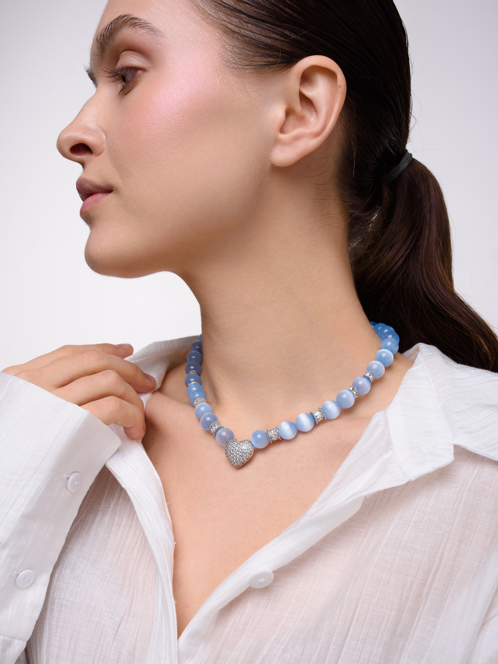 Колье "Summer heart" blue Silver