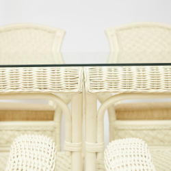 Комплект обеденный "ANDREA GRAND" (стол со стеклом+6 кресел+ подушки) TCH White (белый), Ткань рубчик, цвет кремовый