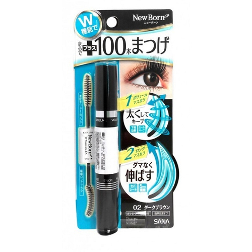 Темно-коричневая двухсторонняя тушь для ресниц Удлинение и Объем Sana Masсara Dark Brown 12г