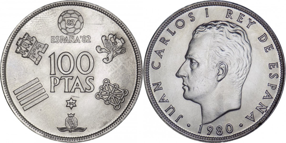 Испания 100 песет, 1980 Чемпионат мира по футболу aUNC