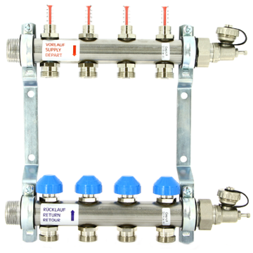 Коллектор Uni-Fitt 1"х3/4" 4 вых. нерж. сталь с расходомерами и термо вентилями 455W4304