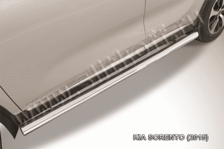 Пороги из нержавейки Kia Sorento (2014-2017) d76 труба (черный цвет)