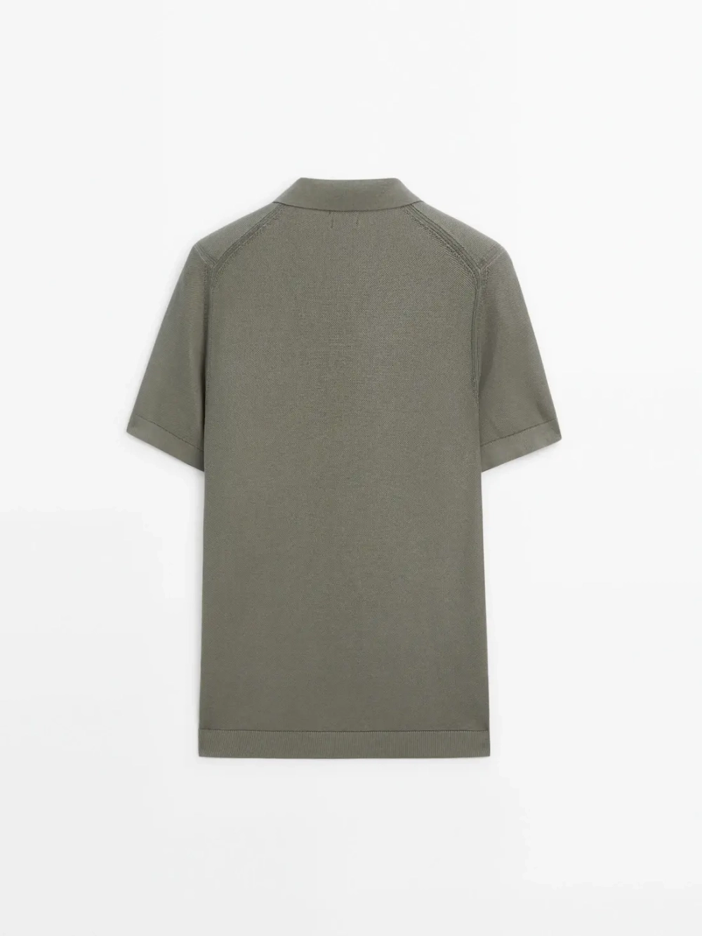 Massimo Dutti Хлопковый свитер с воротником поло и короткими рукавами, хаки