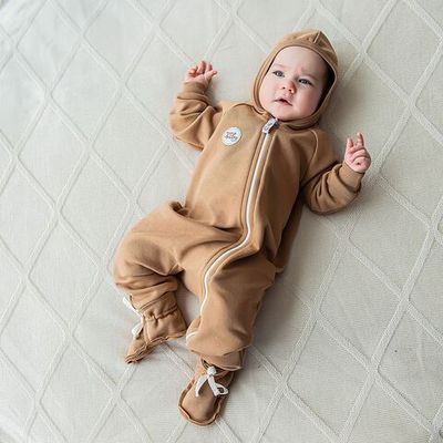 Warm hooded jumpsuit 3-18 months - Desert Sand