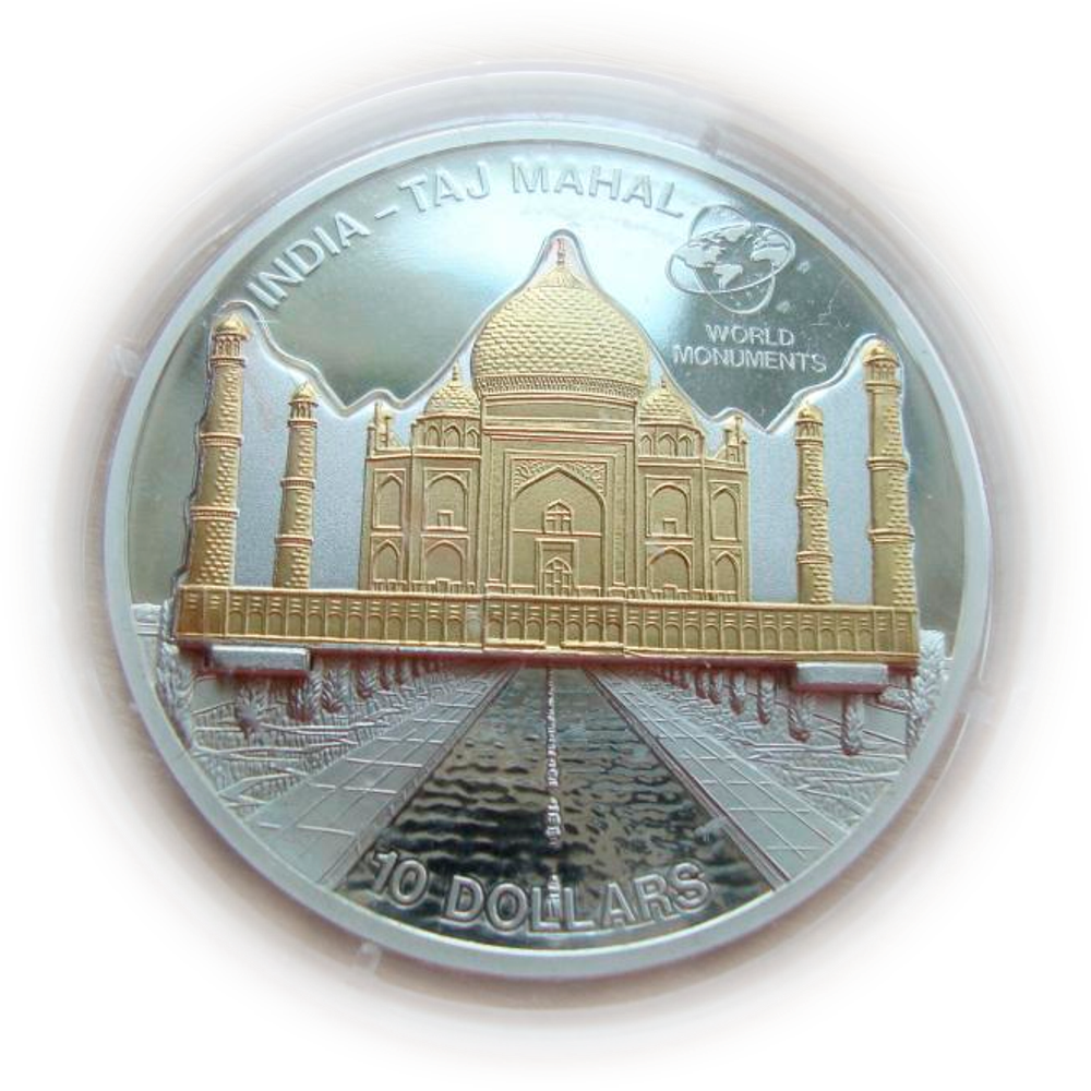 О-ва Кука 10 долларов 2007 Индия Тадж-Махал Мировые памятники 3D СЕРЕБРО