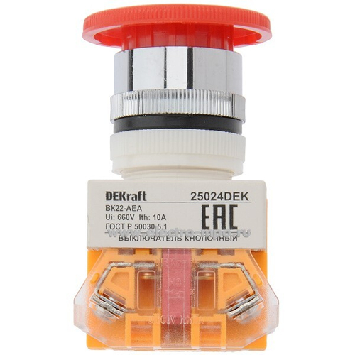 25024 Выключатель ВК22-AEA-RED (грибок) DEKraft