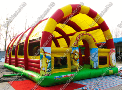 Надувной батут "Страна Сафария-2" с крышей и высокими горками 13*7*6 м