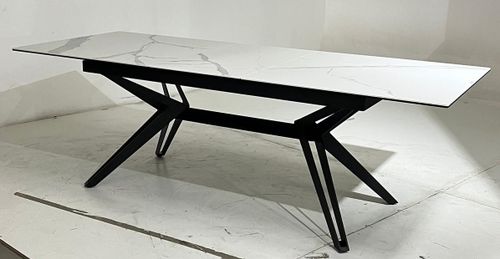 Стол URBINO 180 MATTE STATUARIO Белый мрамор матовый, керамика/ черный каркас