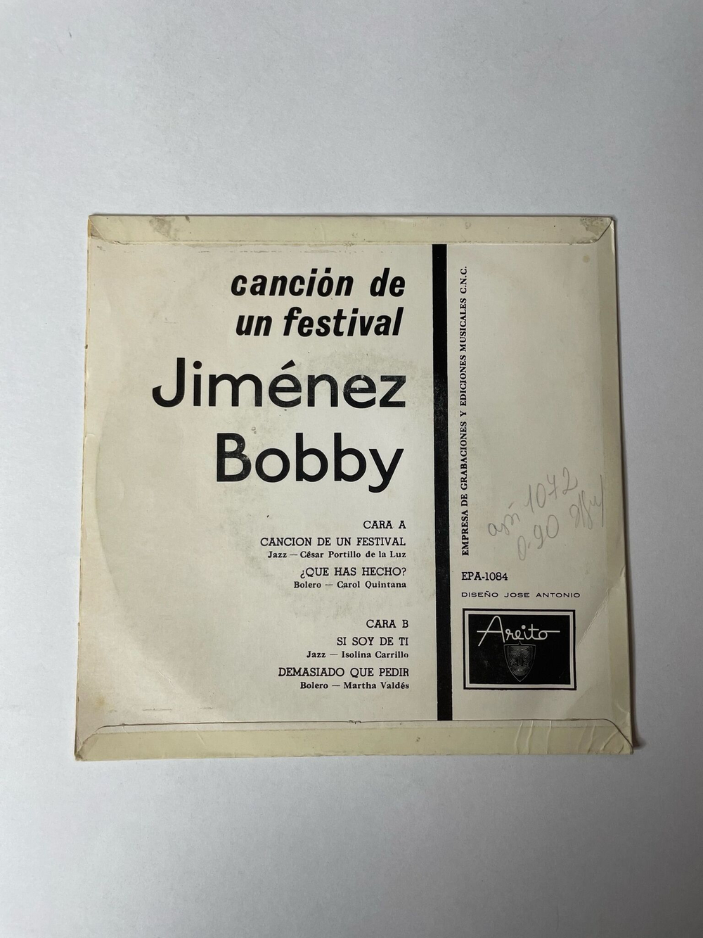 Винтажная виниловая пластинка LP Bobby Jimenez Cancion De Un Festival 7 дюймов (Куба 1974) 7 дюймов