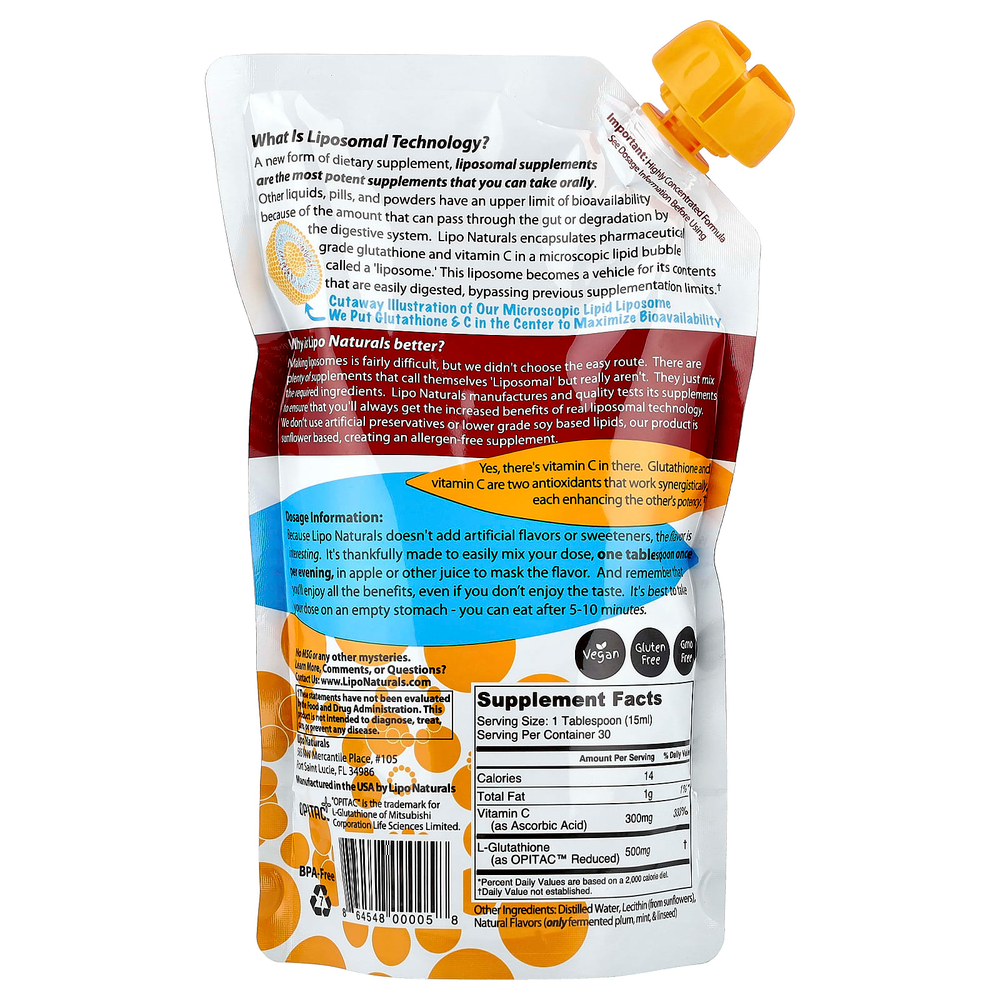 Lipo Naturals, Антиоксидантный комплекс - липосомальный глютатион с сетрией, 15 ж. унц. (443 мл)