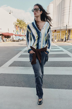 ZARA АТЛАСНАЯ РУБАШКА В ПОЛОСКУ, РАЗНОЦВЕТНЫЙ