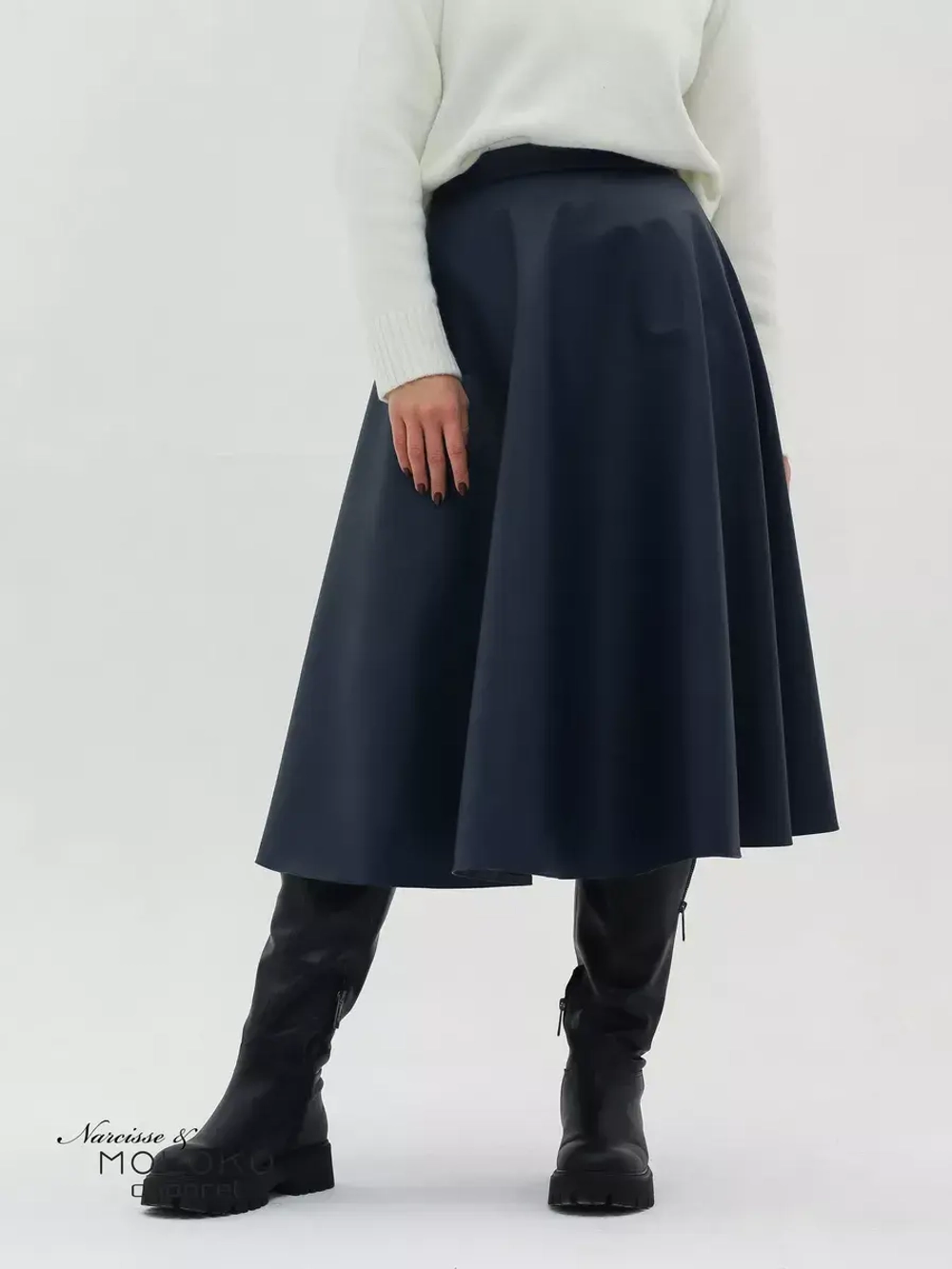 Юбка кожаная миди трапеция