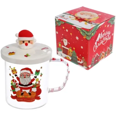 Кружка стеклянная 450мл «Новогодние гуляния» с керамической крышкой