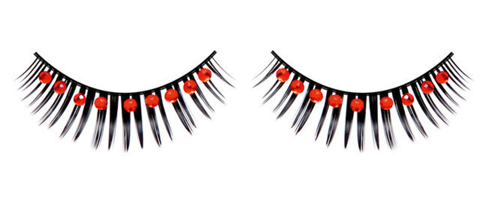 Ресницы черные с красными стразами (Цвет: черный)