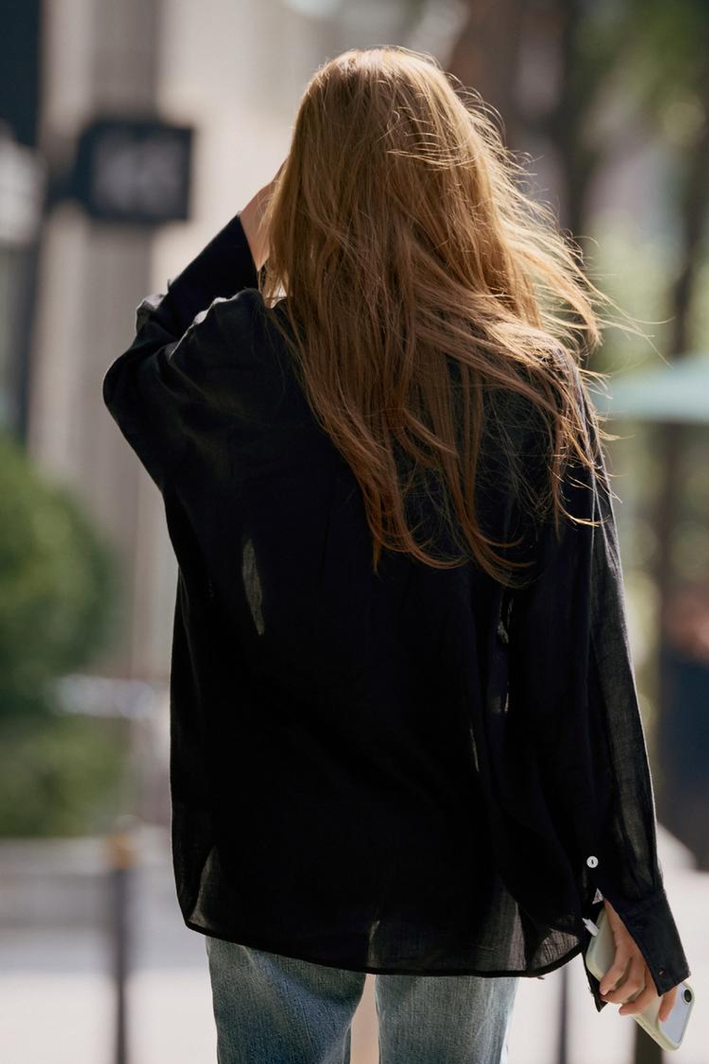 ZARA РУБАШКА ОВЕРСАЙЗ С КАРМАНОМ, ЧЕРНЫЙ