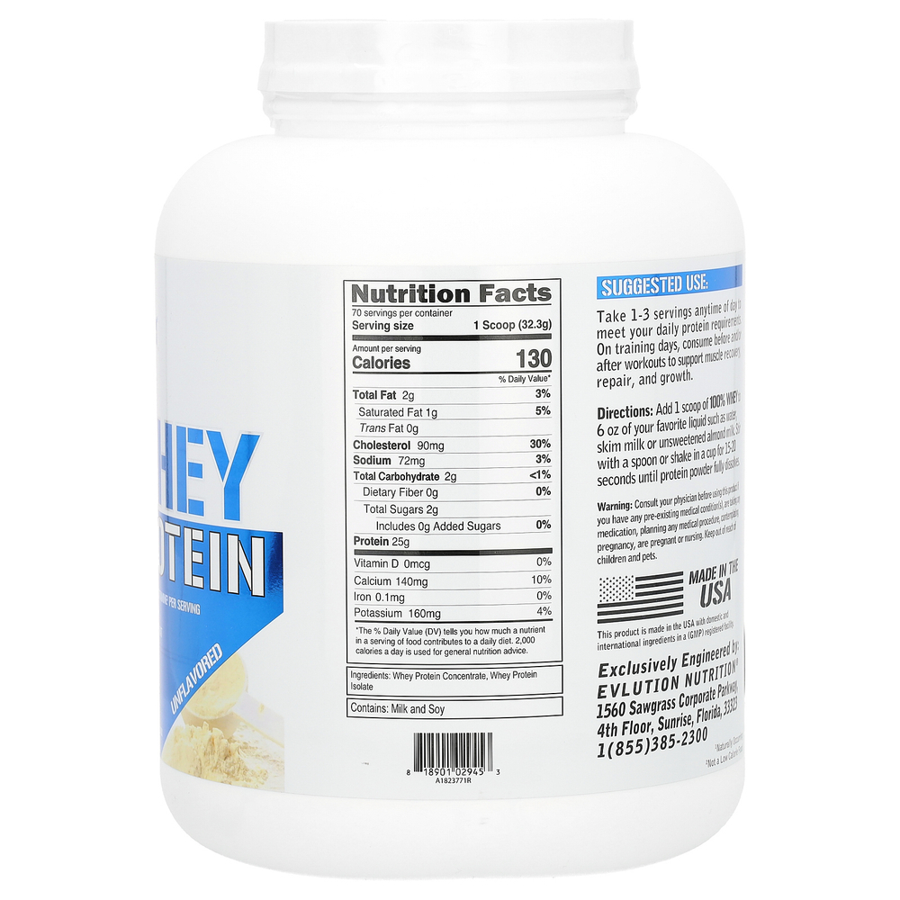 EVLution Nutrition, 100% сывороточный протеин, без добавок, 2,268 кг (5 фунтов)
