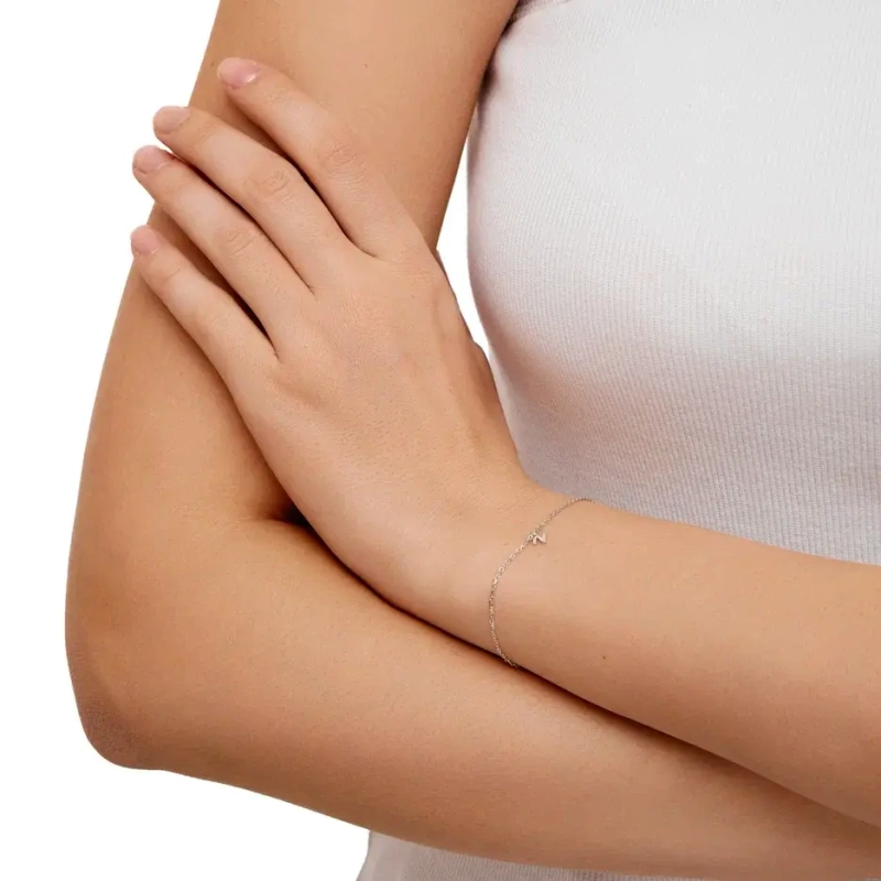 Вечный браслет Персонализация с Буквой – Белое золото