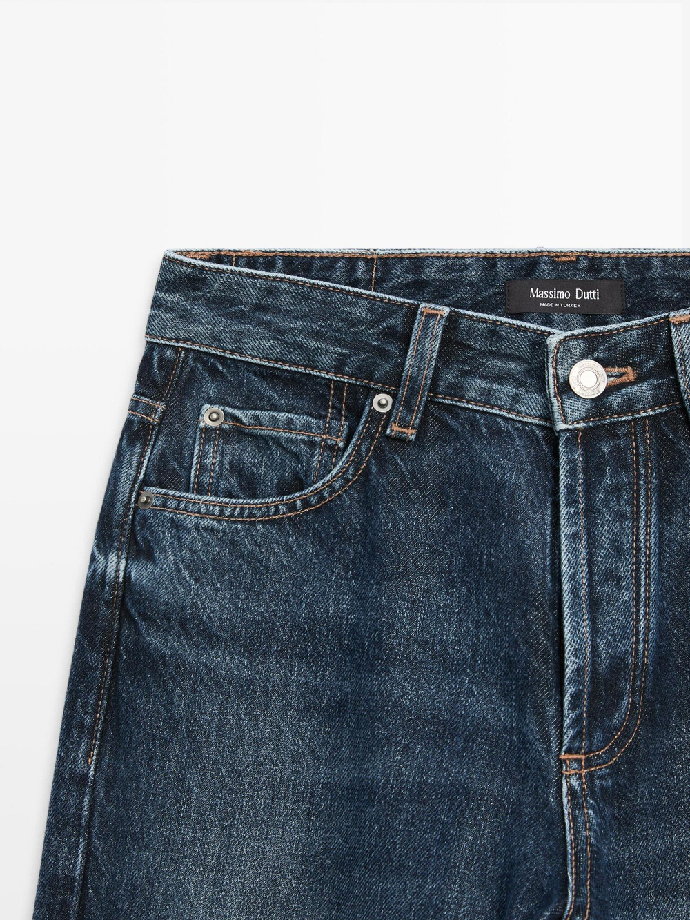Massimo Dutti Джинсы со средней посадкой и широкими штанинами, средне-синий