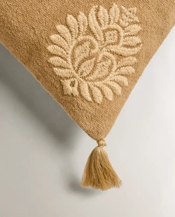 ZARA HOME НАВОЛОЧКА ДЛЯ ДЕКОРАТИВНОЙ ПОДУШКИ С ВЫШИВКОЙ, СВЕТЛО-БЕЖЕВЫЙ