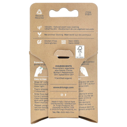 Dr. Tung's, Ecosentials™, Smart Floss®, мятный вкус, 27 метров (30 ярдов)