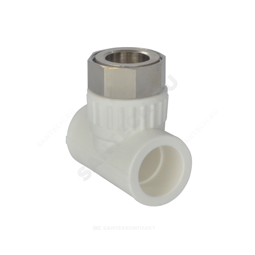 Тройник PP-R комбинированный белый Дн 20х3/4" с накидной гайкой VALFEX 11140120