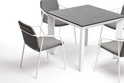 "Венето" обеденная группа на 4 персоны со стульями "Марокко", каркас белый, роуп серый