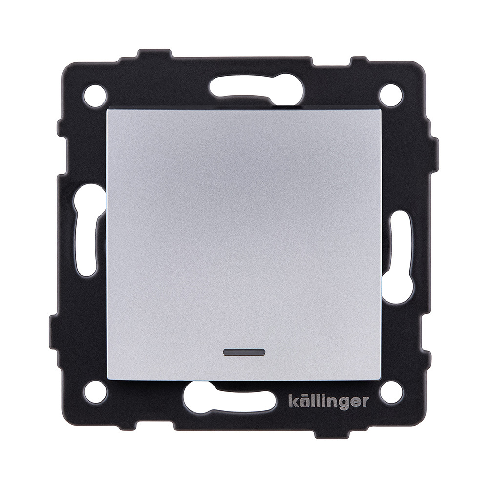 Выключатель 1-клавишный 10А/250В с LED подсветкой, изогнутый, серый Kollinger REA-R-002GY для Aspekt, Eleganz, Reflex