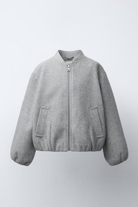 ZARA МЯГКАЯ КУРТКА-БОМБЕР, СВЕТЛО-СЕРЫЙ