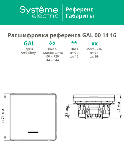 Выключатель кнопочный 1-кл. ArtGallery 10А с подсветкой механизм базальт SE GAL001416