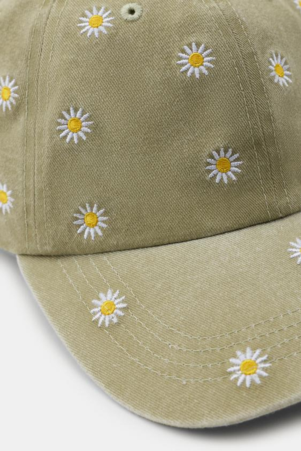 ZARA КЕПКА ИЗ ТВИЛА С ЦВЕТОЧНОЙ ВЫШИВКОЙ, ХАКИ