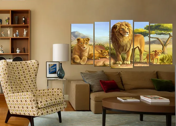 Модульная картина "Львиное семейство"