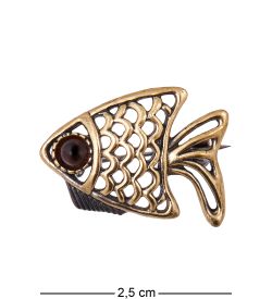 AM-3847 Брошь «Рыбка Барбус» (латунь, янтарь)