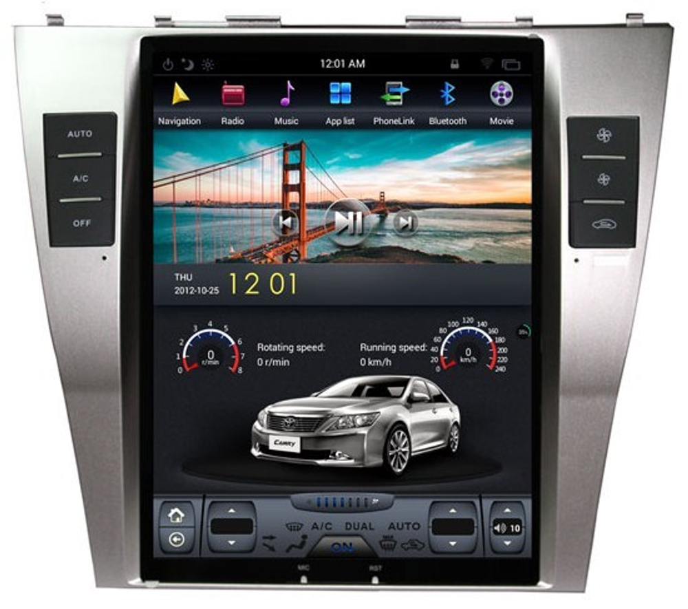 Магнитола для Toyota Camry 40 2006-2011 - Carmedia FC-1033-32-DSP вертикальный монитор 10.4" в стиле "Тесла" на на Android 9, 4/32ГБ