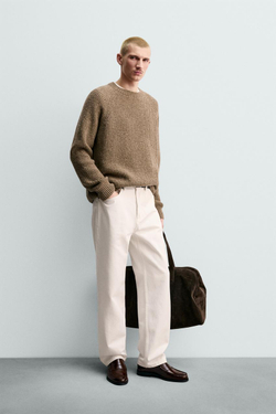 ZARA СВИТЕР ИЗ ЖЕМЧУЖНОЙ ВЯЗКИ, РЫЖЕВАТО-КОРИЧНЕВЫЙ