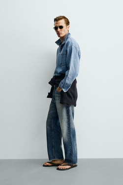 ZARA ПОЛО RELAXED FIT ИЗ РЕЛЬЕФНОЙ ТКАНИ, ГОЛУБОЙ