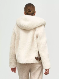 Искусственная шуба с капюшоном, жемчужная, Северина