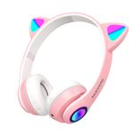 Наушники беспроводные игровые накладные, с ушками, светящиеся, розовые DASWERK VZV-23M, 513799